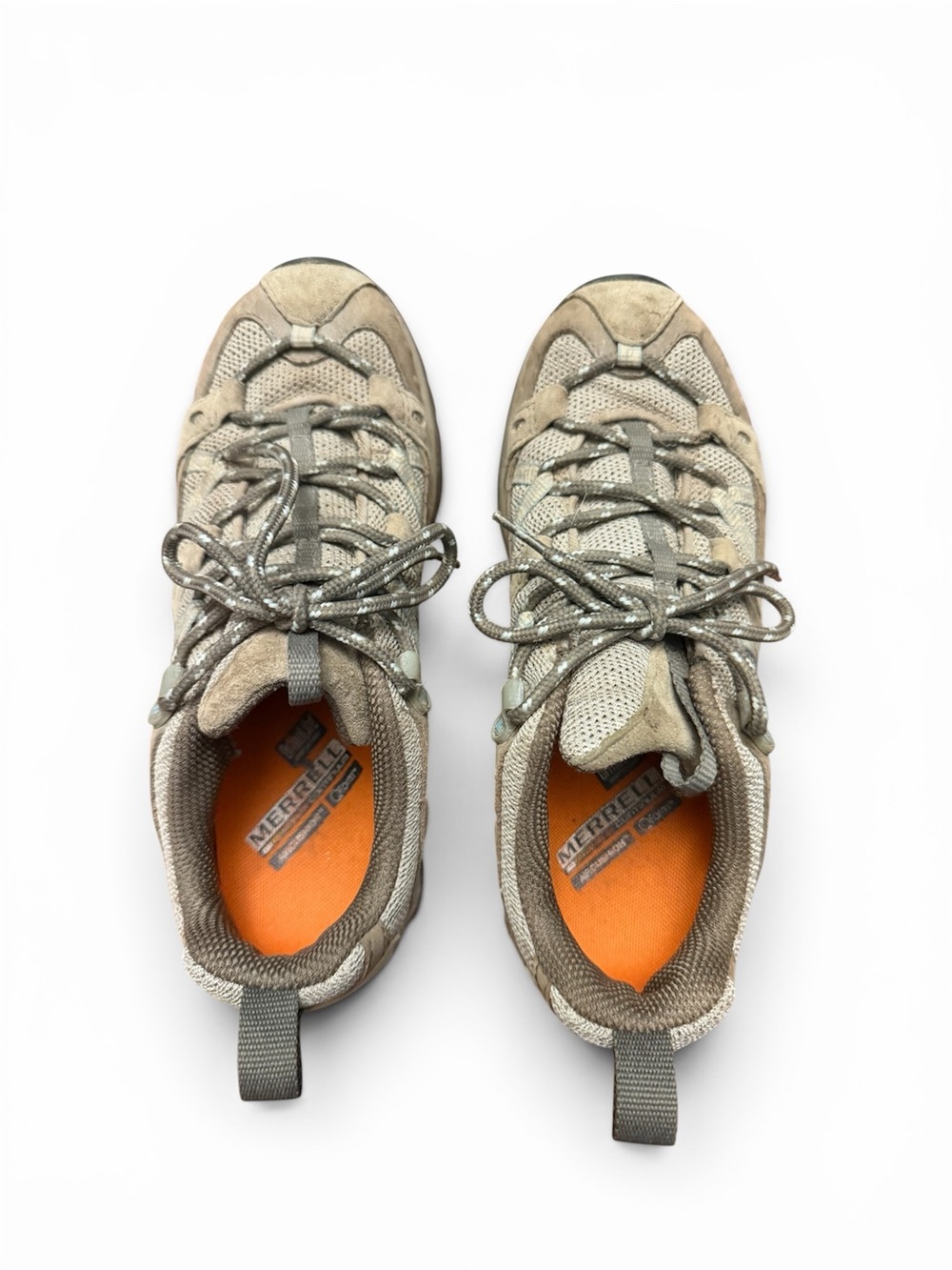 Merrell Neutral-Tone Vibram Hiking Trail Sneakers with Orange Insoles